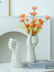 Juego de esculturas de jarrones de mano de resina blanca: decoración moderna para el hogar para estantería de sala de estar, escritorio de oficina y mesa de centro, perfecto para decorar estanterías, consolas o como decoración elegante para el escritorio. Duradero, llamativo y ideal para agregar un toque minimalista y elegante a cualquier habitación, un regalo destacado o una decoración de declaración para interiores contemporáneos. - Blanco - Ver 7