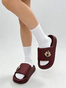 可爱水豚厚底拖鞋，男女通用，2026新款卡通厚底EVA拖鞋，防滑露趾云朵软垫家居鞋，室内外皆宜，夏季沙滩浴室淋浴凉鞋，舒适厚底休闲拖鞋，可爱水豚装饰，情侣款，啮齿类宠物爱好者礼物 - 紅色 - 查看 4