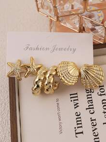 6-18pcs Women's Fashion Gold Shell & Starfish Shaped Earrings - Gold - View 4