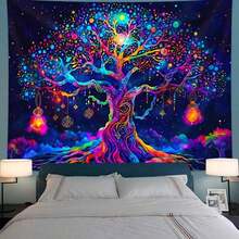 1pc Glow In The Dark Tree Tapestry, UV-Reactive Blacklight Tree Hanging Wall Art, Nature Landscape Decor For Bedroom, Living Room (Requires UV Light To Activate Glow Effect) Gifts Birthday Graduation Room Decor Tapestry For Room Wall Tapestry Flag Home Decor School Decor School Surprise Dormitory Decor Back To School Room Decoration Stuff Bedroom Decor School Supplies, Durable, Dustproof, Easy To Hang, Foldable, Multi-Purpose, Machine Washable, Suitable For Men And Women, Wall Tapestry, Tapestry Funny, Home Decor Living Room, House Decor, Outdoor Decor, Gaming Stuff For Room, Kitchen Decor, Decorations For Bedroom - A - Xem 5