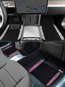 4pcs Crystal Diamond Decor Car Floor Mats - Sparkling Diamond Decor Faux Fur & PVC Non-Slip Base - Waterproof Easy Clean Universal Car Mats For Ladies - All-Weather Protection For Sedan, SUV, Coupe (Pink) - Multicolor - View 5