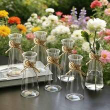 2/5/10/12个装塑料条纹花瓶，透明花瓶，适用于母亲节、父亲节、情人节、派对、各种花束装饰，也可用于桌面摆设、婚礼、家庭晚宴等场合。 - 無色 - 查看 1