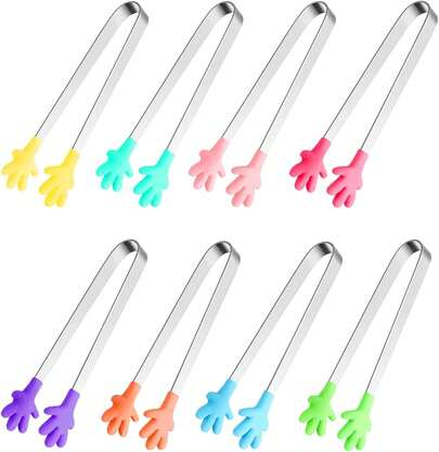 Cute 8pcs 5 Inch Colorful Silicone Mini Hand Shaped Tongs For Kids Adults Versatile Serving Set For Ice Fruits Sugar Bbq