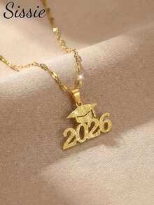 1 pieza Collar con gorra de graduación dorada en spray, modelo 2026, material de acero inoxidable, adecuado para niños, niñas, compañeros de clase, amigos, regalo de graduación y regreso a clases - Amarillo Oro - Ver 2
