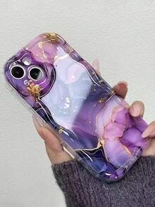 Marble Pattern Painted Cream Wavy Edge Transparent Fashionable Minimalist Thick Shockproof Phone Protective Case Suitable Compatible With Iphone 17/17 Pro, 15 Pro Max, 16/16 Pro/16 Pro Max/16 Plus, 15 XR/7/8, 15 Pro Max, 12 Pro Max, 13 Pro Max, 14 Pro Max, 13/14/11/12 Pro, Phones - Multicolor - View 4