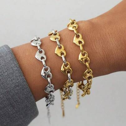 1 chiếc vòng tay dây mảnh hình trái tim bằng thép không gỉ thời trang, chống thấm nước và phai màu, phù hợp cho phụ nữ đeo hàng ngày.