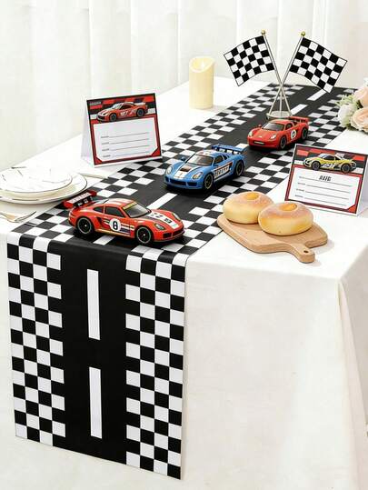 1pc Black & White Checkered Racing Pattern Tablecloth, Made Of Waterproof And Stain-Resistant PE Material. Suitable For Party And Dining Table Decor, Ideal For Racing/Motorcycle Themed Birthday Party, Kitchen Table Racing Event Decoration, Home Kitchen Table Center Decor, Birthday Decoration, And Racing Party Track Game Props.