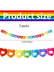 2/4/6/10 Pieces Colorful Rainbow Heart Banner - 60 Feet Colorful Rainbow Gay Pride Paper Garland - Heart Shape Hanging Decorations For Birthday Party Wedding Parades Celebration - Seven-colored Heart - View 4