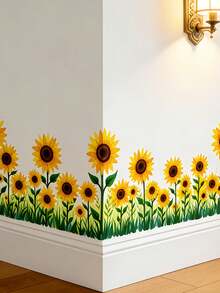 1pc Sunflower Wall Sticker, Baseboard Decor Floral Sticker, PVC Material Self-Adhesive Removable, Decor For Bedroom, Kitchen, Balcony, Bathroom, Living Room, Create A Cozy Home - 1PC - View 3