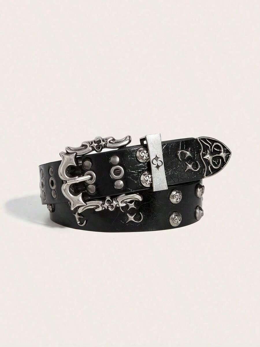 Studded Belt Women Men Y2K Belt Metal Punk Rock Style Rivet Faux Leather Belts With Rivet Pants Fall, Autumn, Halloween Autumn-Winter Accessories,Suitable Teens, Youth,Men,Casual, Outdoor, Athletic, Vacation, Graduation Gifts, Birthday, Daily Wear - 黑色 - 查看 1