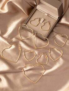 10pcs/Set Of Simple European And American Style Heart-Shaped Metallic Luster Earrings - Yellow Gold - View 2