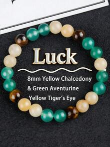 YAUKIA 1Pc Natural 8mm Yellow Chalcedony&Green Aventurine & Yellow Tiger Eye Bead Bracelet, Luck, Protection, Unisex, Stretch Jewelry, Ideal Gift - Multicolor - View 7