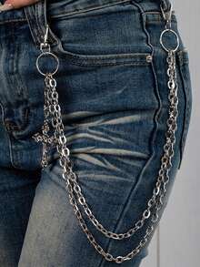 1pc Vintage Cross Double Layer Chain Waist Chain, Sweet & Cool Style Personalized Jeans Chain Accessory, Suitable For Daily Wear - Silver - View 1