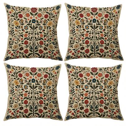 1 pieza/4 piezas Funda de cojín estampada con patrón floral al estilo de William Morris, impresión unilateral, 40*40cm, 45*45cm, 50*50cm, adecuada para tu sofá, decoración de la sala de estar, uso diario