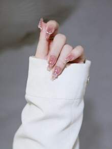 Hình dán móng tay giả dài vừa phải họa tiết hoa trà ombre, hình dán nghệ thuật móng tay pha lê hologram, phụ kiện móng tay phổ biến. - Nhiều màu - Xem 2