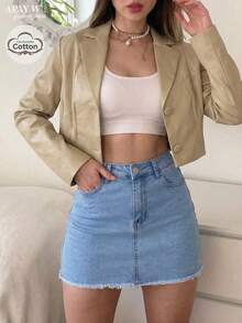 Minifalda de lápiz de mezclilla con dobladillo con flecos, casual de verano - Lavado ligero - Ver 4