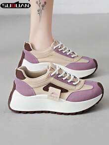 New Women's Contrast Color Thick Sole Casual Shoes, Soft & Shock-Absorbing, Breathable & Skin-Friendly, Height Increasing, Versatile For Commuting, Outing, Dating, Shopping, Daily Wear, Fashionable Shoes For Young Girls, Popular Student Casual Shoes, Non-Slip , Easy To Maintain - Purple - View 8