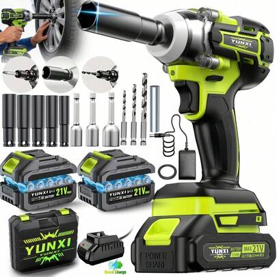 3-In-1 Cordless Impact Wrench, Brushless Motor, High Torque, Lighter Design With Battery Powered.Rechargeable Battery, Ideal For Professional Workshops, Construction And Household Maintenance. A Perfect Holiday Gift For Father.
