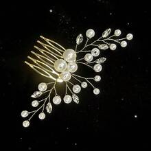 1pc Elegant Handmade Pearl & Rhinestone Hair Comb, Women's Wedding Party Accessory, Valentine's Day Gift - Multicolor - View 6