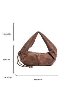 Suede Crescent Hobo Bag For Women | Soft Shoulder Bag With Drawstring | Minimalist Casual Handbag - Multicolor - View 2
