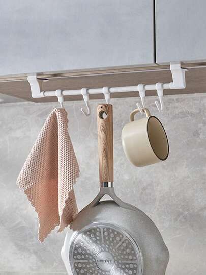 1pc Cabinet Hanging Hook, Storage Hook, 5-Hook Rack, Adhesive Card-Style Detachable Movable Wall-Mounted Hook, Suitable For Kitchen, Wardrobe, Office
