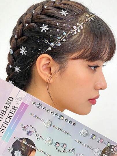 1PC 3D Simulation Multi-Size Rhinestone Hair Sticker For DIY Music Festival Y2K Makeup Party Headwear Decor