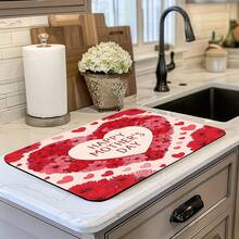 1pc Vintage Floral Blotter - Multipurpose Absorbent Pad For Mother's Day Decor, Polyester Waterproof Countertop Protector Mat For Kitchen, Dining Table, Washing Machine, Bathroom Vanity, Coffee Machine, Party Supplies To Add Happiness To Home - Red Flower Heart Frame - View 6