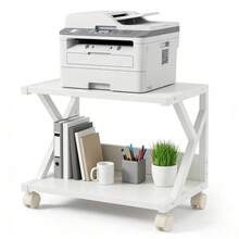 Modern Desktop Printer Stand 2 Tier Desk Organizer Multi-Purpose Computer Monitor Riser With Storage Shelves Wood Printer Stand For Home Office Fax Machine Scanner Books - White - View 8