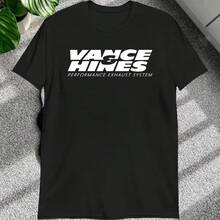 [New Products Arrive With Great Power]VANCE HINES Printed Fashion Man T-SHIRT Inspired Motorcycle Racing Exhaust Systems Male T Shirt Casual Loose Harajuku Soft TeeUnisex T-Shirts For Summer Outings - 黑色 - 查看 2