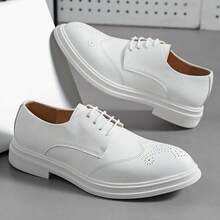 White Brogue Thick-Soled Loafers For Women British Style Lace-Up Leather Shoes Commuter Versatile Flat Shoes 2025 Spring New Style Increased Height Slimming College Style JK Uniform Shoes Daily Commuter Casual Shoes Comfortable Soft Sole - White - View 11