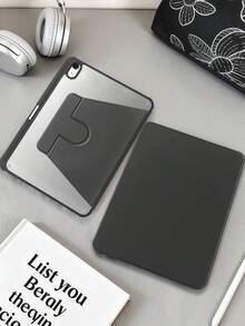 360°旋转亚克力高透明可折叠平板保护套，黑色，兼容iPad Mini 6/Mini 7/Air/Air2/9.7/10.2/10.5/Air4/Air5/第十代/10.9/Pro11/Air11(M2)2025/Air13(M2)2024/Pro11(M4)2024/Pro13(M4)2024 12.9英寸/Air 13(M3)2025/Air 11英寸(M3)2025/(A16) 11英寸第十一代2025款。高透明亚克力后盖，360°旋转支架，内置笔槽，软边全包设计，简约/休闲/经典平板电脑保护套。（不含笔） - 黑色 - 查看 1
