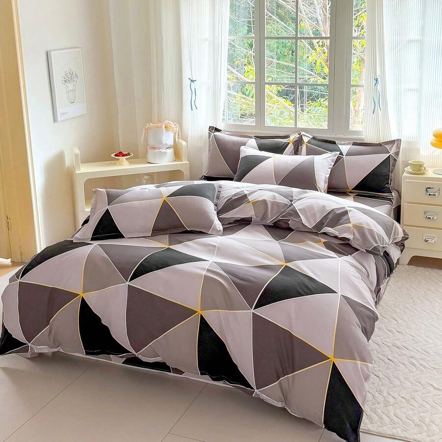 三件套花卉印花被套组（1个被套+2个枕套），柔软磨毛床品，透气四季皆宜，触感顺滑细腻，吸湿排汗，简约优雅，可机洗