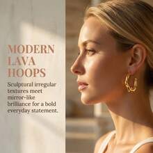 1/2/3 Pairs Stainless Steel Waterproof Hypoallergenic Fade-Resistant Unique Design Streamlined Asymmetric Geometric Earrings, European And American Fashion Metal Style Thick Hoop Stud Earrings For Women, Party Music Festival Street Style Accessories, Suitable For Vacation Style Low-Neckline Dresses And Cool Sexy Outfits, High-Quality Versatile Holiday Jewelry - Gold - View 3