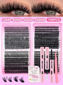 720/740/800pcs Super High-Volume DIY False Eyelashes Set, 8-16mm Mixed Length 10D-150D D Curl Natural Look False Eyelashes, Extra Thick And Fluffy, Voluminous Eyelashes Book, Friendly To Beginners, Suitable For Daily Use And Outgoing, Party, Festival And Travel Using,Styles Mixed And Can Be Matched Freelylash Clusters Kit,Lashes,Eyelashes,Fake Lashes - Multicolor - View 3