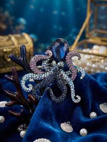 Broches de lujo con rinoestras de pulpo y perla de caballito de mar - Alfileres de vida marina para mujeres y unisex para fiestas casuales, accesorios de joyería, regalos para amigos, insignias y decoración - vida marina - Ver 16