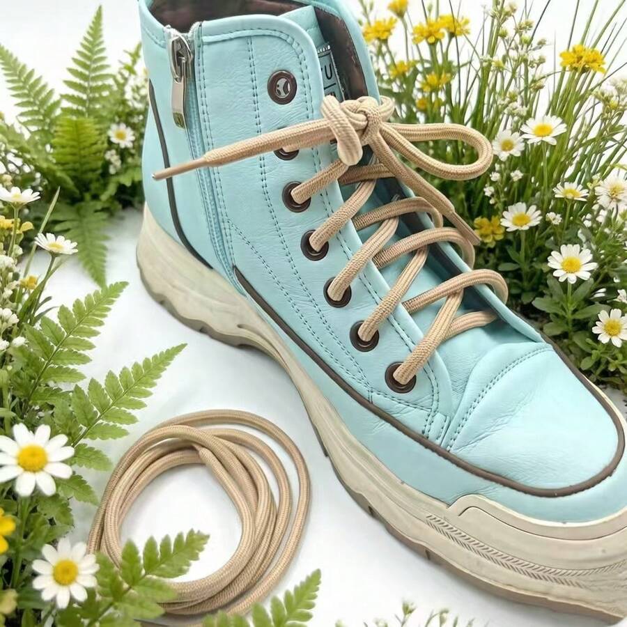 1 Pair 120CM Fashionable Round Khaki Shoelaces Suitable For Flats, Casual Shoes, Sneakers, Shoe Accessories, Shoelaces Only (Shoes Not Included) - Khaki - View 1