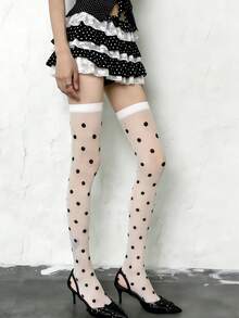 女士Y2K风格透明波点过膝长袜，复古可爱，适合日常穿着和派对场合 - 彩色 - 查看 4