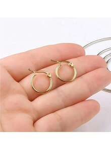 1 Pair Stainless Steel Exaggerated Large Hoop Earrings, European And American Style, Hypoallergenic And Fade-Resistant, Silver And Gold Tone Jewelry For Women - Gold - View 5
