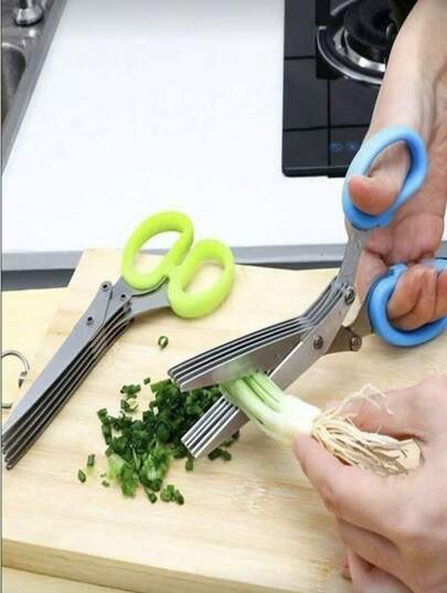 Tesoura Para Picar Alimentos Temperos E Ervas 5 Lâminas Aço Inox WL-2377