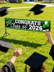 1pc "Congratulations Class Of 2026" Graduation Banner, Available In Red, Blue, Green And Gold Vibrant Colors, Suitable For 2026 High School/College Graduation Party, Ceremony, Photo Backdrop And Indoor/Outdoor Graduation Decor, Applicable For Bedroom, Indoor Or Outdoor Tabletop. - Multicolor - View 5