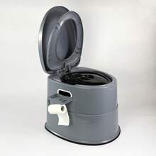 JIASLING Portable Toilet Set | Indoor Outdoor Commode W/Detachable Inner Bucket & Removable Paper Holder, Lightweight & Compact For Camping, Boat, Van, Emergency Use (Grey) - 灰色 - 查看 4