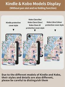 Pink Floral Seaside Town Landscape Pattern Tablet Protective Case, Compatible With IPad 9.7/10.2/10.5/10.9/12.9/Pro 11 (10th Gen), Compatible With Samsung Galaxy Tab S6 Lite 10.4 Inch, Compatible With Kindle Paperwhite 12th Gen (2024 Release), Kindle 11th Gen (2022 Release), Soft Shock-Proof Protection, Smart Stand/Auto Wake/Sleep Function - Multicolor - View 11