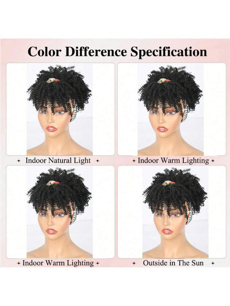 Peluca con diadema de cabello sintético rizado y rizado afro corto para , rizos esponjosos, turbante africano, envoltura para el cabello - Multicolor - Añade 11