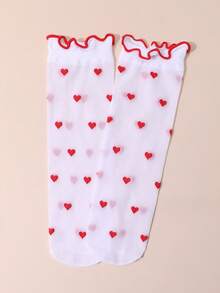 1 đôi tất dài đến bắp chân cho bé gái, in hình trái tim, viền ren, chất liệu lưới trong suốt, siêu mỏng, thoáng khí, mềm mại, thích hợp cho mùa hè. - Nhiều màu - Xem 6