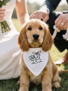 1pc Customized Pet Embroidered Bandana, Personalized Name Pet Bandana, Multifunctional Headband Face Mask Scarf, Unique Personalized Gift, Party Favor, Anniversary Gift - White - View 2