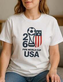 World Cup 06 T-Shirt, Soccer Shirt, USA International Soccer Game, Soccer Gift, Football Tee, Uni T-Shirt220G Heavyweight 100% Cotton T-Shirt. With Butterfly Print Pattern, Suitable For Girls And Wo's Short Sved Round Neck Inspirational Shirt, Cute Aesthetic Y2K Style Summer Top, Suitable For Outdoor, Family, Work Or Street Wear Casual Loose Daily T-ShirtLeisure - 白色 - 查看 1