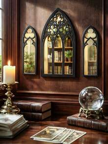 3件套哥特式壁镜，万圣节鬼屋装饰，阴森大教堂风格壁挂，适用于客厅、卧室、浴室、壁炉、走廊、入口、门廊、派对背景、室内照片墙、家居装饰、万圣节装饰、房间装饰 - 彩色 - 查看 4