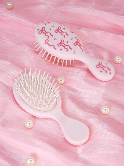 1pc Mini Hair Straightening Brush, Compact Portable Mini Air Cushion Brush With Handle, Pink Hair Brush, Suitable For Wet & Dry Hair, Unisex Styling Tool, Hair Care Accessory, Great Gift For Girls, Back To School Essential, Travel Necessity, Women Hair Accessory