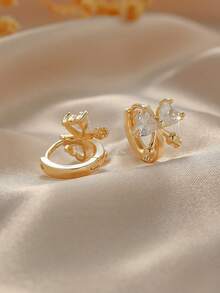 1 Pair Elegant Bow Earrings, Inlaid With Zirconia Hypoallergenic Material, Suitable For Daily Wear And Party Accessories, Showcasing Sweet Feminine Charm, An Exquisite Gift Choice For Weddings, Valentine's Day, Birthdays, Mother's Day - Gold - View 2