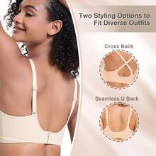 1pc Casual Minimalist Solid Color Deep V-Neck Thin Strap Backless Women Bra,Wire-Free Bra With Removable Padding, Suitable For Everyday Wear In Spring And Summer. - White - View 8